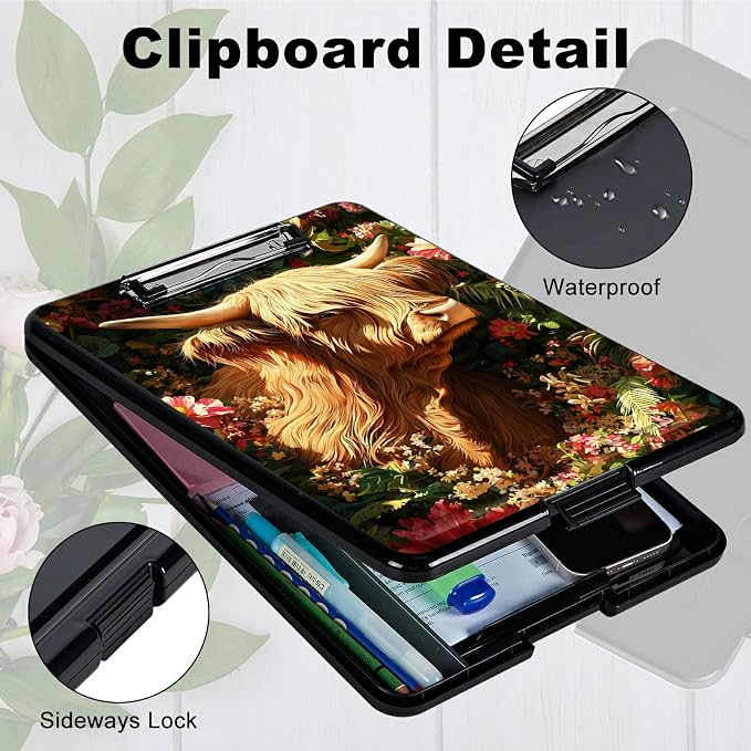 Heavy Duty Storage Clipboard, Slim Nursing Clipboard with Internal Pen Case, Portable File Organizer Case for A4 Letter Size Paper Office Medical Professionals, Grass Grass Field Cow