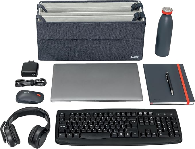 Leitz Fabric Hot Desking Work Bag & Storage Bag, Laptop Bag & Desk Tidy Organiser for Stationery & Laptop Accessories, w. Carry Handles, Foldable & Eco Conscious, Recycle Range, Velvet Grey, 64440089
