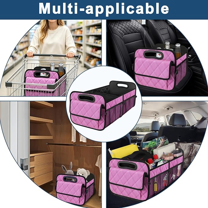 Deosk Car Trunk Organizer for SUV, Car Organizers and Storage with Reinforced Handles, Car Accessories for Women/Men 50L Waterproof Polyester Trunk Organizer(Medium,Pink)