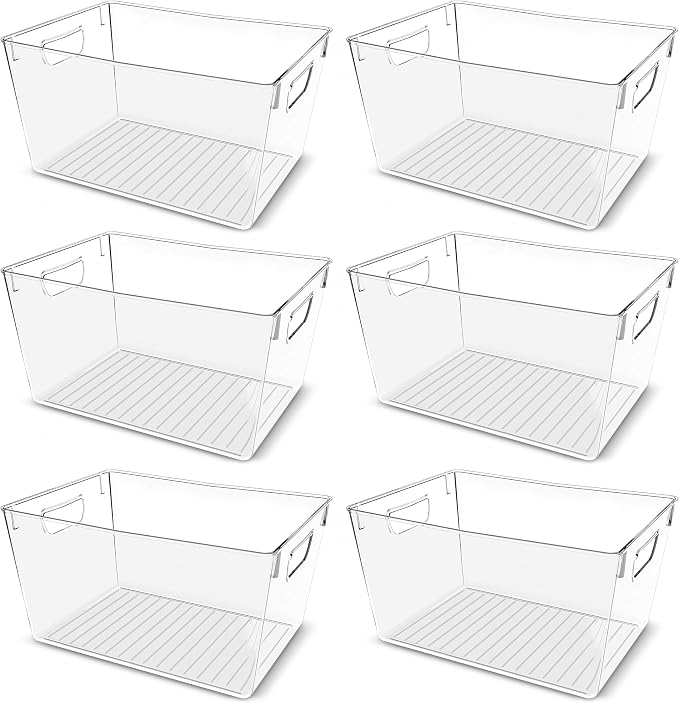 Utopia Kitchen Pantry Organizers and Storage Bins, 6 Pack, Large, Clear | Storage Bins for Pantry, Durable Freezer Organizer Bins With Handles for Organizing Fridge, Kitchen Organization