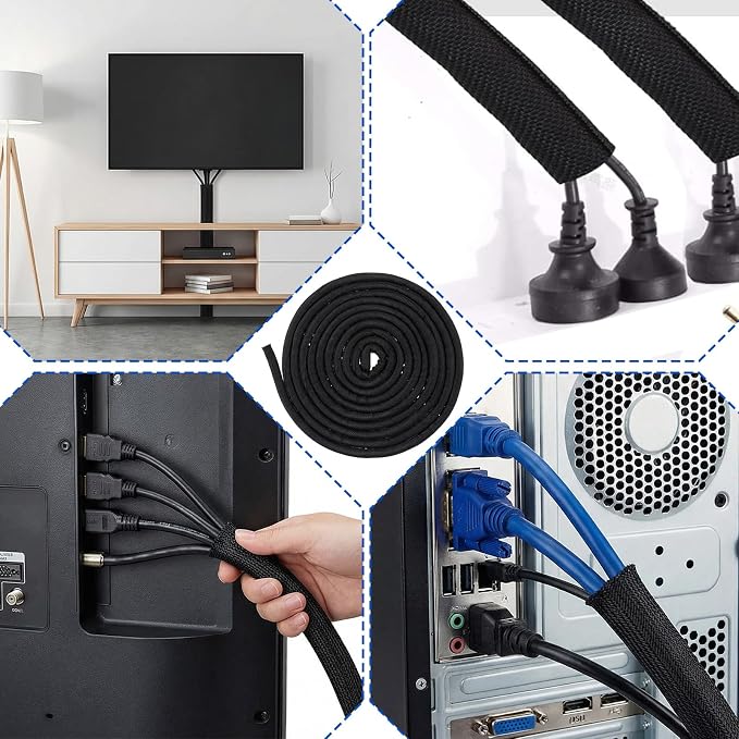 Cord Protectors from Pets No Chew 16ft - 5/16 Inch Wire Protector for Cats Cable Management Cable Sleeve Cable Organizer Cord Cover for Computer Electric Wires Phone Charging Cables Black