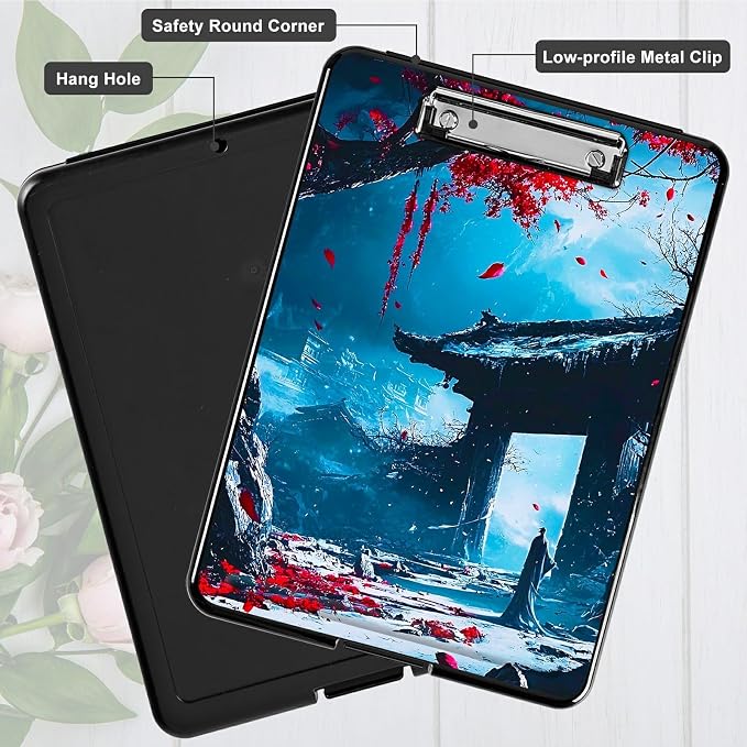 Red Leaf Castle A4 Clipboard with Storage Pen Holder, Clipboards Organizer Nursing Clipboard Foldable File Folder Plastic Clipboard Folio Clip Board for Office Students Classroom Doctor