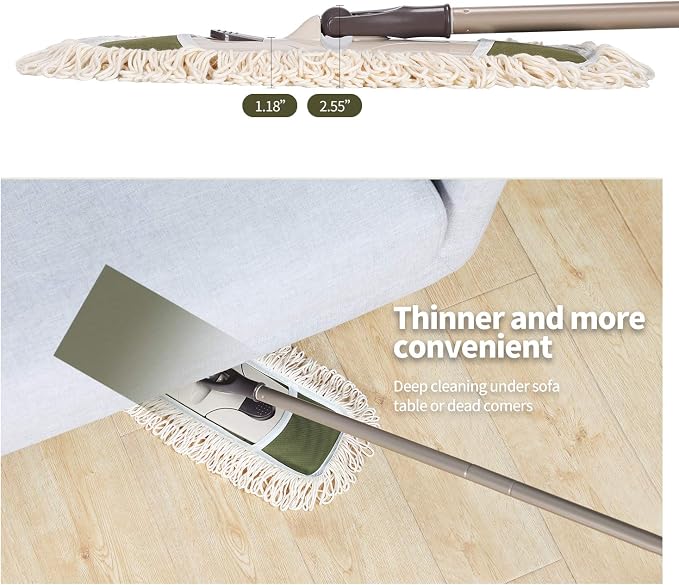 Eyliden Dust Mop, 2 Microfiber Pads, Home Commercial Cleaning, Quick Swap | 52.6" Adjustable Handle, 360° Swivel, Washable, Wet Dry Mops for Kitchen Hardwood Vinyl Tile Floor Cleaning, Push Dust Broom