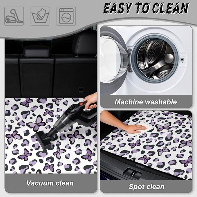 Leopard Print Pet Friendly Car Trunk Mat 29" x 39", Butterfly Pattern Non Slip Cargo Liner for Cars Trucks, All Weather Washable Durable Rear Trunk Liners