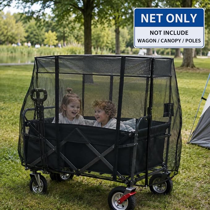 Wagon Mosquito Net Cover for Folding Wagon, 35" L x 20" W Fine Mesh Bug Screen with Zipper, Outdoor Camping Cart Cover for Garden, Picnic and Beach