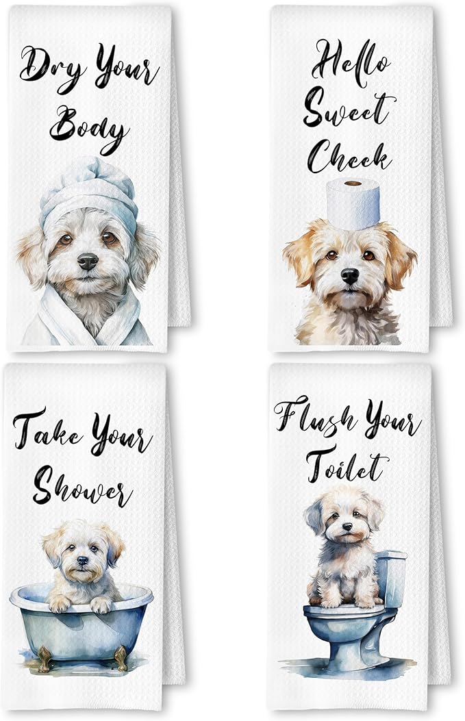 Funny Maltese Dog Hand Towels for Bathroom Washroom, Gifts for Maltese Lovers Women Men, Dog Bathroom Decor, 16x24 Inch Set of 4