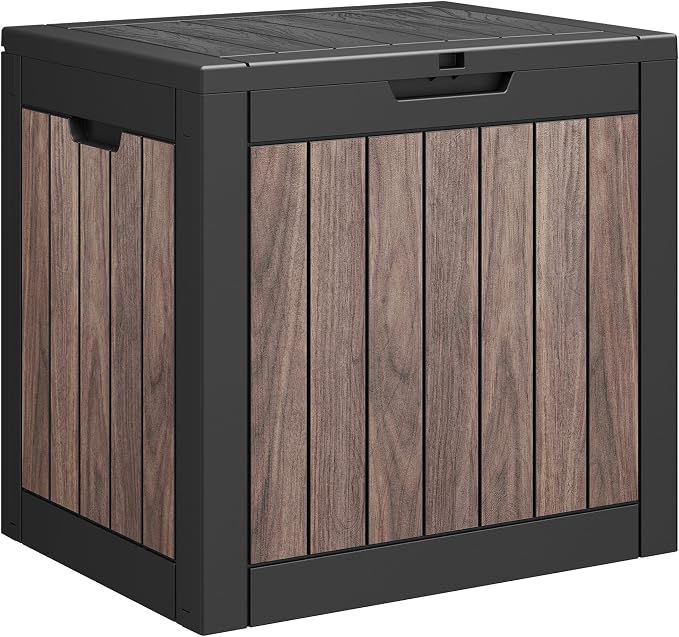35 Gallon Outdoor Storage Box Waterproof Deck Box for Patio | Driftwood, Resin, Small, Weatherproof, Lockable, Compact, Easy Assembly, Patio Pool Garden Accessory Storage, Organization