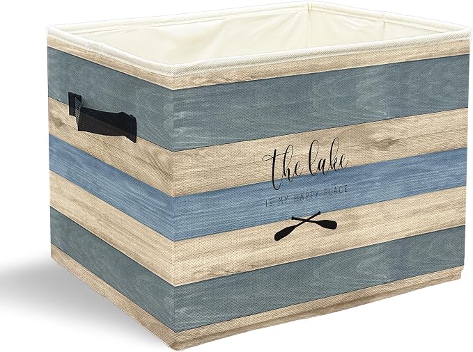 Lake House Storage Bins with Handles, Gifts for Lakes Lovers, the Lake Is My Happy Place Collapsible Laundry Basket Storage Box for Home Bedroom Bathroom Clothes Toys Books