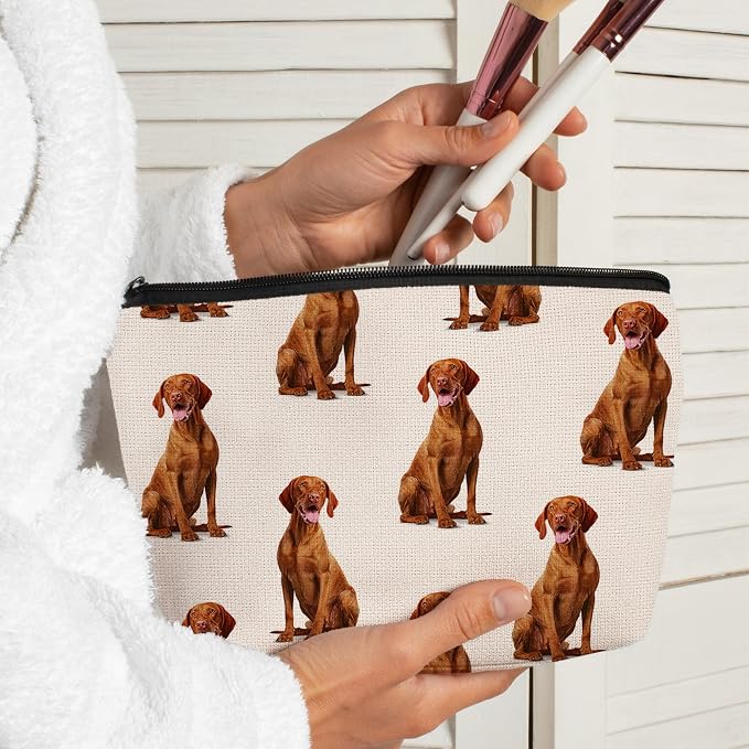 Vizsla Dog Makeup Bag, Vizsla Lovers Gifts Cosmetic Bag for Women, Dog Mom Lovers Owner Gifts for Women Christmas, Pet Lover Gift Zipper Travel Makeup Pouch for Purse