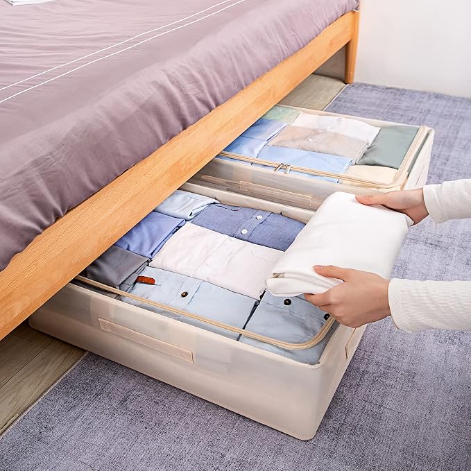 CYhom Under Bed Storage Bins Frame Storage Box Oxford Fabric Sturdy Underbed Container Foldable Stackable Large Capacity Clothes Organizer