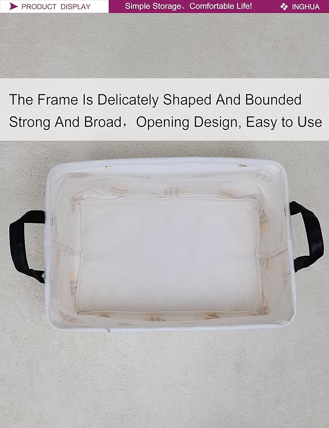 Rectangular Bee Storage Basket Gift Bag | Gifts Bag for Toys,Books,Clothes,Gifts,Pets-Perfect for Home,Office,Nursery,Dorm,Shelf