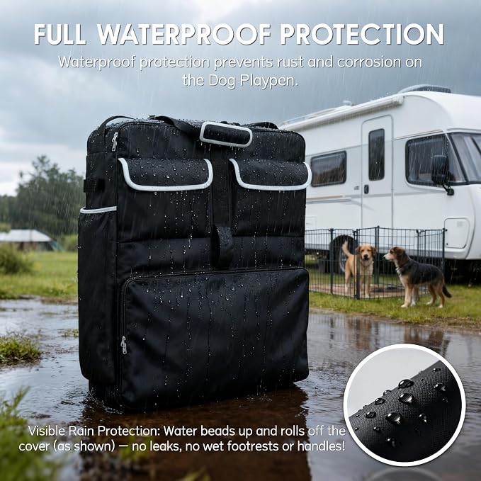 Dog Playpen Storage Bag - Fits 32" H 8 Panels & 9 Stakes, Heavy Duty 1680D Oxford + Shockproof Pearl Cotton, Ideal for RV Trips & Camping