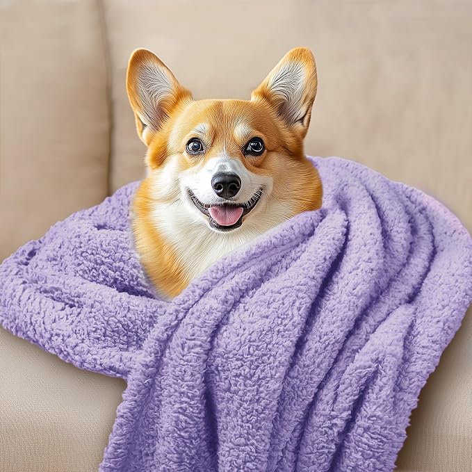 Luciphia 3 Pack Soft Sherpa Fleece Blankets for Dogs Cats Puppies,23"x16" | Fluffy Throw Blanket Washeble for Crate Bed Couch Indoor. Cozy Pet Blanket, Puppy Essentials Dog gift,Purple,Small