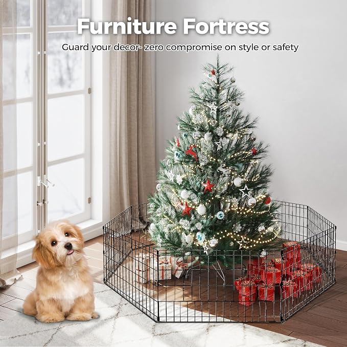 48" H Dog Playpen, 8 Panels Foldable Metal Pet Exercise Pen NO Door | Pet Dog Fence for Medium-Large Dogs, Indoor/Outdoor Use Metal Playpen, Portable Fence for Yard Garden Camping, Black