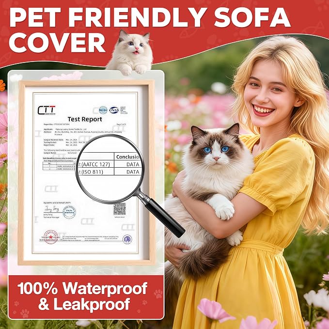 Loiion Cat Scratch Proof Furniture Protector Waterproof Sofa Cover 150"x91" | Pet-Friendly Couch Protector, Anti-Scratch & Anti-Slip Sofa Cover For Cats Dogs Kids, Machine Washable