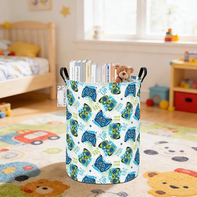 Game Storage Bin Foldable Nursery Basket | Foldable with Waterproof PE Coating Organizer Bin for Kids Boys and Girls,Office,Bedroom,Clothes