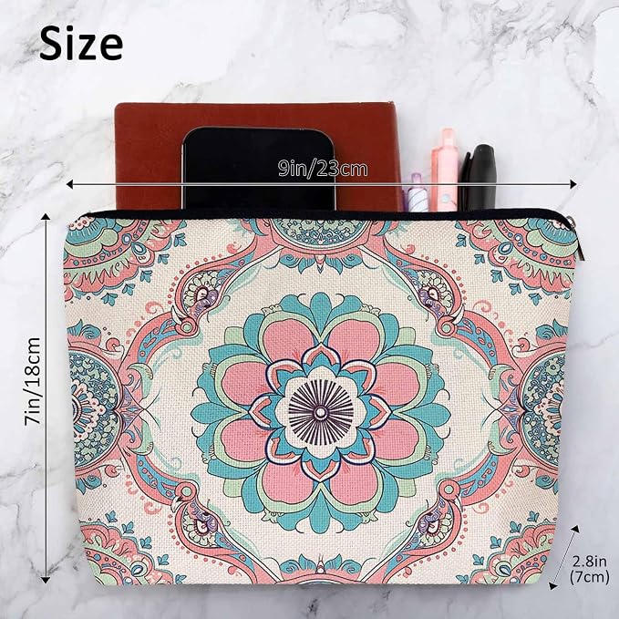 Woman Makeup Bag Mandala, Ethnic Tribal Mandala Floral Boho Makeup Bags Travel Cosmetic Bags Toiletry Makeup Organizer Pencil Pouch Make Up Cosmetic Bag For Owners Lady Birthday Gifts