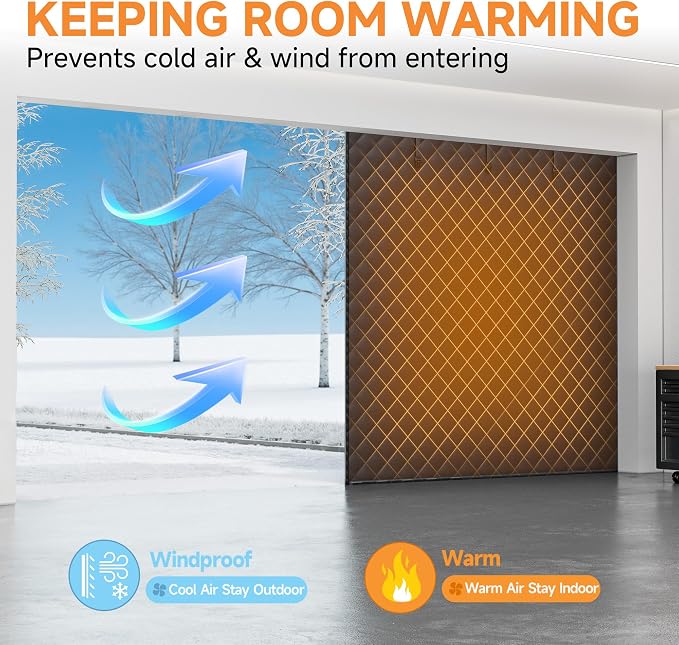 Car Garage Door Insulation Kit Fits 8x7 FT, Magnetic Thermal Insulated Door Curtain for Winter, Thermal Door Cover for Cold with Thickened Cotton, Garage Door Screen for 1 Car - Black