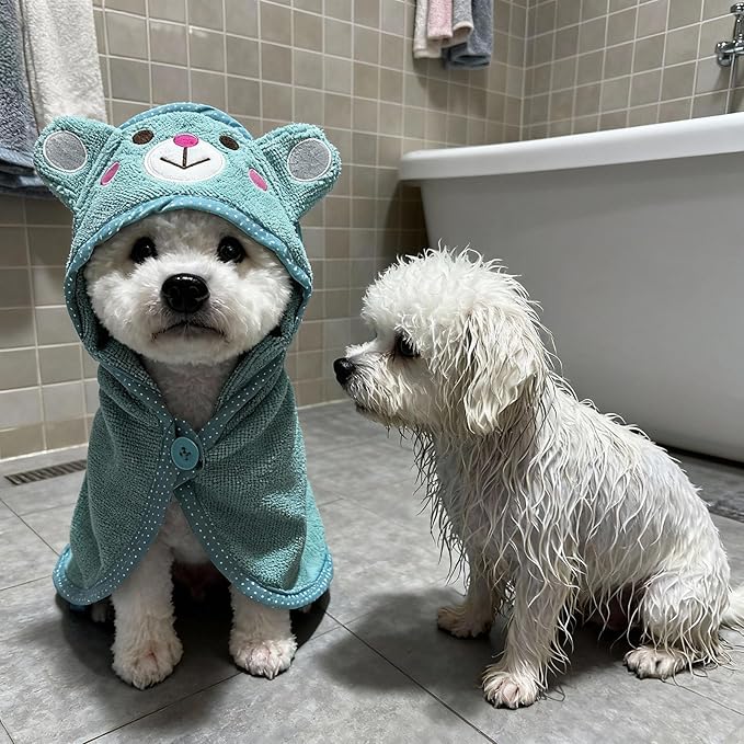 Dog Hooded Bathrobe Towel, Fast Drying Bath Towel Absorbent Warm Blanket Blue S