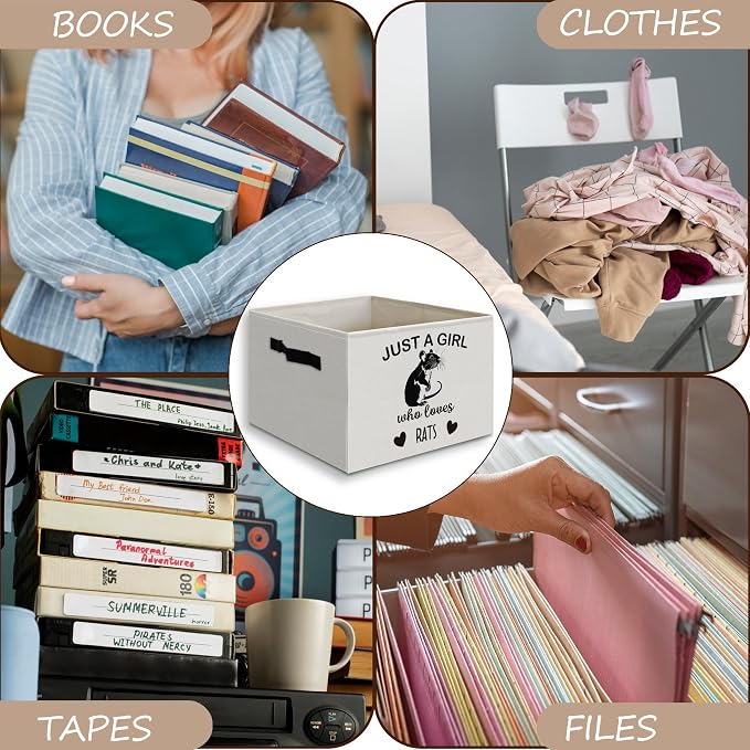 Rat Gifts for Rat Lovers Foldable Basket Storage Bins Box with Handles, Animal Lover Gifts, Just a Girl Who Loves Rats Collapsible Organizer Basket for Bedroom Bathroom Clothes Toys Books