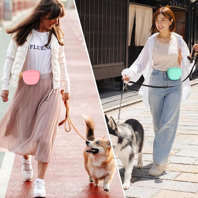 Cosmos 2 Pcs Pet Treat Bag Dog Training Pouch Silicone Portable Pet Training Container Dog Treat Holder with Buckle Closure and Waist Clip Dog Treat Pouches for Pet Training (Pink & Cyan)