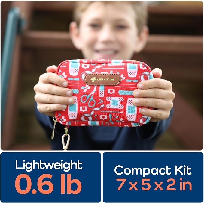 KeepGoing Travel First Aid Kit for Kids, 130 Pc. TSA-Approved Travel Size | Toddler First Aid Kit, Mini First Aid Kit for Car, Home, Purse, Diaper Bag & Backpack, Latex-Free Bandages