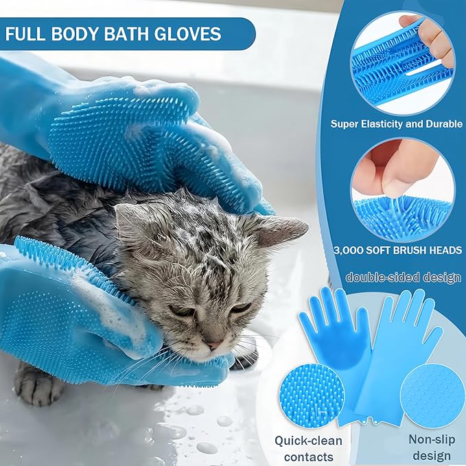6PCS Dog Bath Kit & Dog Brush Kit - Professional Pet Grooming Tools Set for Dogs & Cats, Includes Shedding Brush, Bath Scrubber & Dematting Combs - Complete Dog Washing Essentials Blue