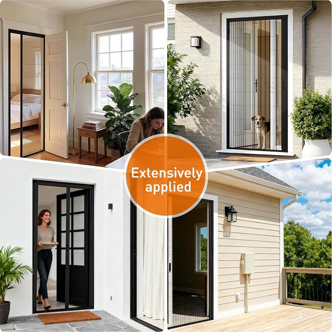 MAGZO Heavy Duty Retractable Screen Door Fits 32" x 79" Door | Thick Removable Aluminum Frame, Tough PET Mesh, No-Drill Reversible for Balcony, Patio, Sliding Doors, Critter Block