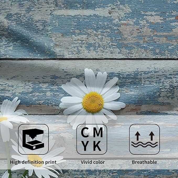 Giwawa Rustic Daisy Wood Grain Hand Towel,15x30 Set of 2,Country Retro Flower on Light Blue Wooden Board Hair Face Towel Farmhouse Wildflower Floral Cabin Planks Towel for Bathroom Girl Woman Guest