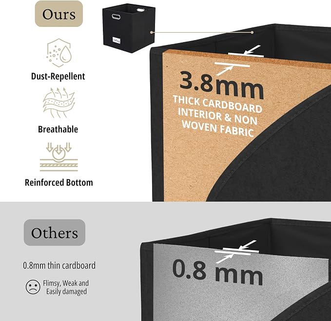 DECOMOMO Felt Storage Bins, 13x15x13 Storage Cube Bins with Labels | 4 Pack Storage Baskets for Shelves, Kallax (Black)