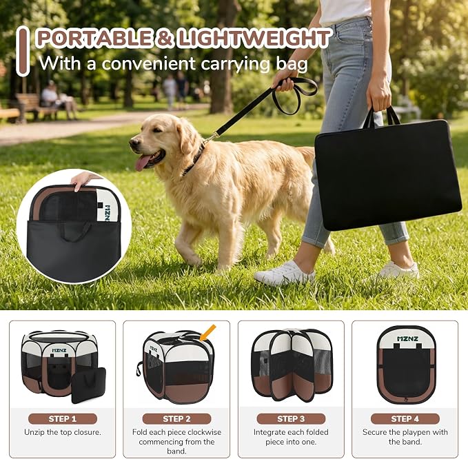 Dog Cat Small Animal Puppy Playpen Crate, Small, Brown | Portable Pop Up Pet Cage Enclosure Tent Kennel Indoor Outdoor with Carrying Case, No Assembly, Camping Use