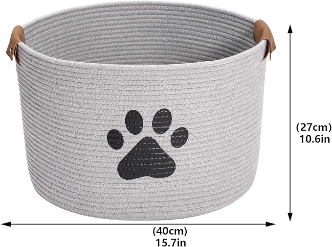 Round Dog dog toy basket storage weave Rope Storage Basket Pet/Doy Toy Box Dog Storage Basket-Gray