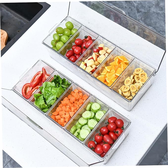 Gcroet Chilled Condiment Server with Lid 5 Compartment Condiment Tray with Ice Chamber and Handle Food Grade PET Transparent Caddy for Bar Party ...