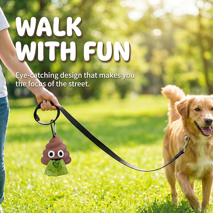 Dog Poop Bag Dispenser for Dog Leash, Poop Shape Sturdy Holder (Pack of 3)