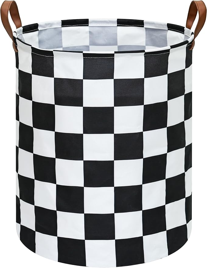 MAIZMZ Checkered Flag Canvas Storage Basket 63L Waterproof Laundry Hamper with Handles, Collapsible Racing Themed Organizer Bin for Boys Bedroom, Toys, Clothes, Gift Giving