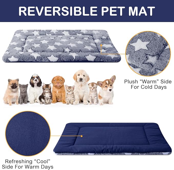 4 Pcs Dog Crate Pads Soft Warm,18 x 24 x 1.6 Inch,Star,Blue | Ultra Soft Warm Washable Anti-slip Kennel Bed Mat for Pets,Reversible Replaceable,for Small Medium Large Dogs and Cats
