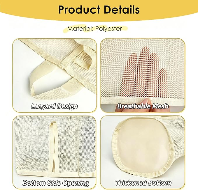 2 Pack 15.16" Height Cat Wand Toy Organizer Storage Holder Bag, Not Suitable for Small Toys (w/ an Opening in the Bottom), Kitten Stick Toy Mesh for Cat Feather Toys Wall Hanging with Adhesive Hooks