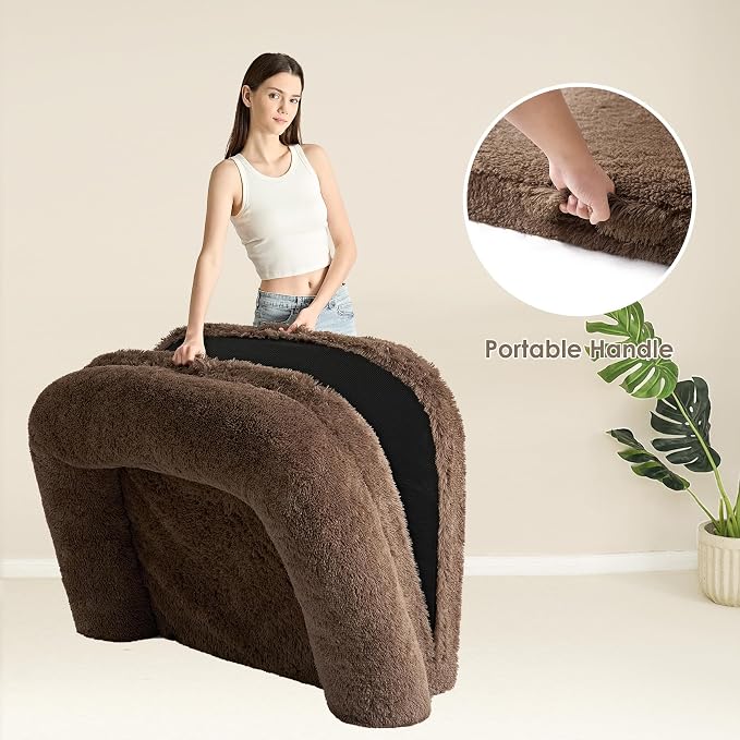 EHEYCIGA Foldable XXL Dog Bed for Large Sized Dog - 54x38x7.5, Brown | Faux Fur Fluffy Pet Couch Bed, Orthopedic Calming Memory Foam Big Pet Bed, Washable Pet Sofa Bed with Non-Slip Bottom