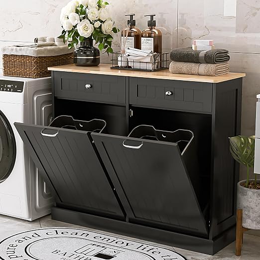 Spurgehom Double Tilt Out Trash Can Cabinet 2 X 13 Gallon with Storage
