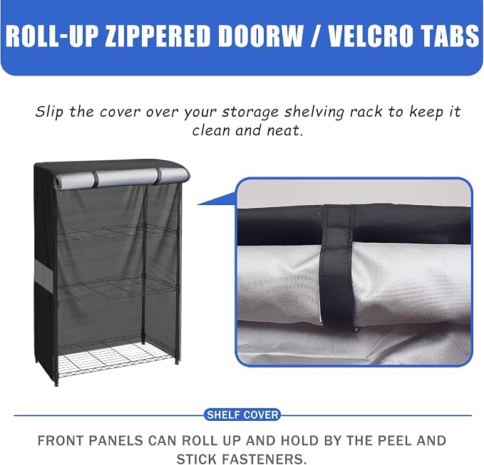 Wire Shelf Cover Waterproof Dustproof Storage Rack Cover with Zipper | door protects garage storage racks from dust, moisture and dirt for cleaner organization