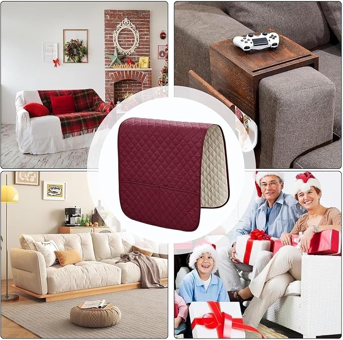 Armrest Covers Arm for Chairs Couch Sofa Armchair Slipcovers Recliner Organizer Non-Slip Chair Bedside Storage Caddy Holder 2 Pockets Magazines Waterproof(Dark Red)