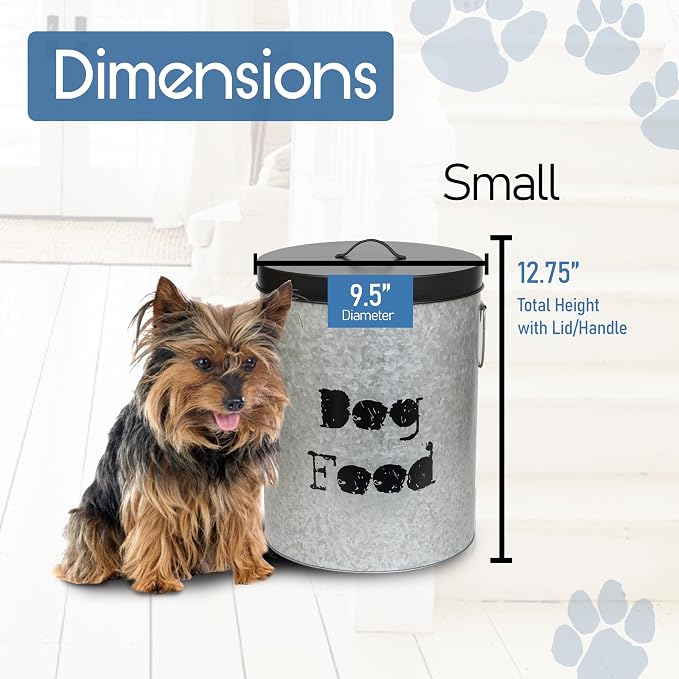 Small Dog Up To 20lb Pet Food Storage Canister Dog Bin with Scoop – Durable & Airtight for Freshnesss, Minimalist Design & Recyclable, Small Metal Container for Kitchen Countertop