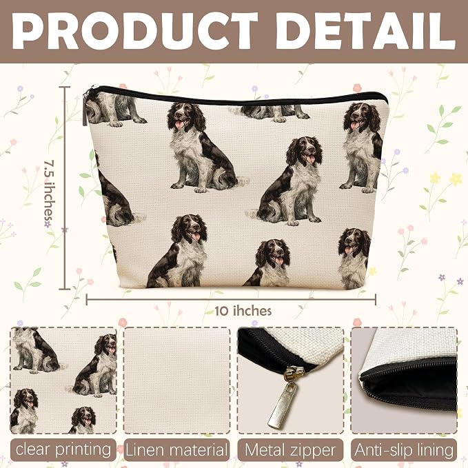 English Springer Dog Makeup Bag, English Springer Lovers Gifts Cosmetic Bag for Women, Dog Mom Lovers Owner Gifts for Women Christmas, Pet Lover Gift Zipper Travel Makeup Pouch for Purse