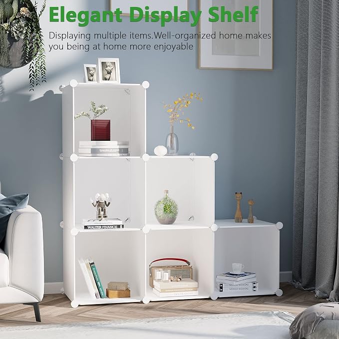 C&AHOME 6-Cube Storage Organizer Cube Shelf Closet Storage Bookcase, Milky | Stackable Cubby Storage, Bookshelf, Portable Plastic Storage Closet Organizer, DIY Modular Shelving Units for Home, Wardrobe