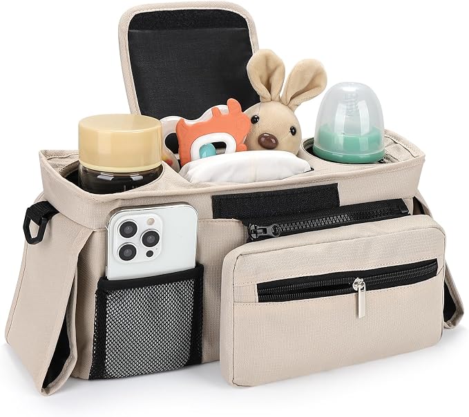 Accmor Universal Stroller Organizer with Insulated Cup Holder Detachable Phone Bag and Shoulder Strap,Stroller Bag Caddy Organizer for Uppababy, Baby Jogger, Britax Strollers