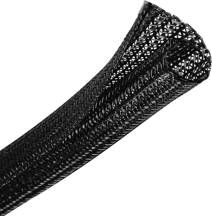 Cable Management Sleeve, Split Design, 10FT - 3/8 Inch, Black | Cord Protectors from Pets | Heat & Abrasion Resistant Wire Loom | Automotive Wiring & Home Office Cable Organization