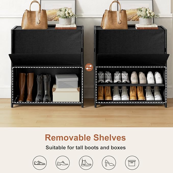 5 Tier Shoe Cabinet with Door, 20-Pair Storage, Black | Ideal for Daily Family Use, Door Keeps Shoes Dust-Free, Stops Pets from Chewing, Simple Tool-Free Install