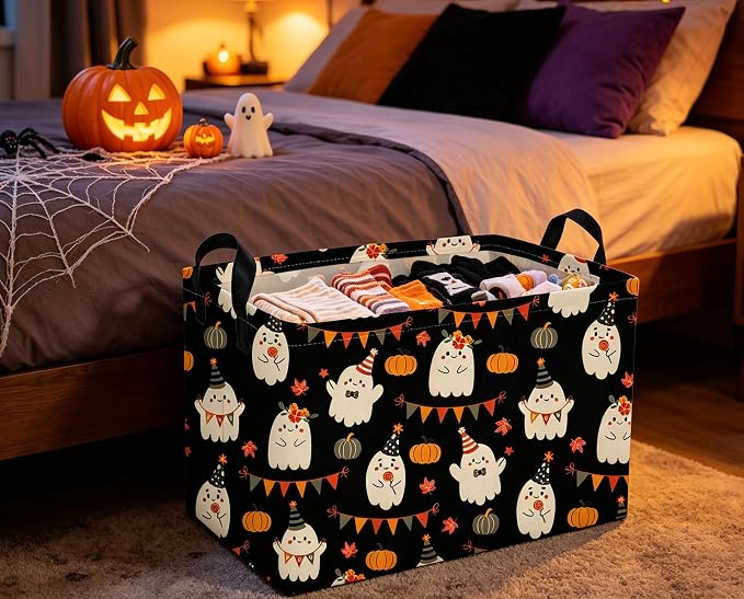 Rectangle Kids Baskets Halloween Basket Cute Storage Bin for Room Decor Gift Basket(Cute Halloween)