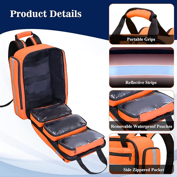 First Aid Bag Empty,EMS,EMT,Emergency Trauma Doctor Bag,First Aid Kit For Car,Home,Hiking,Camping and Travel (Orange)