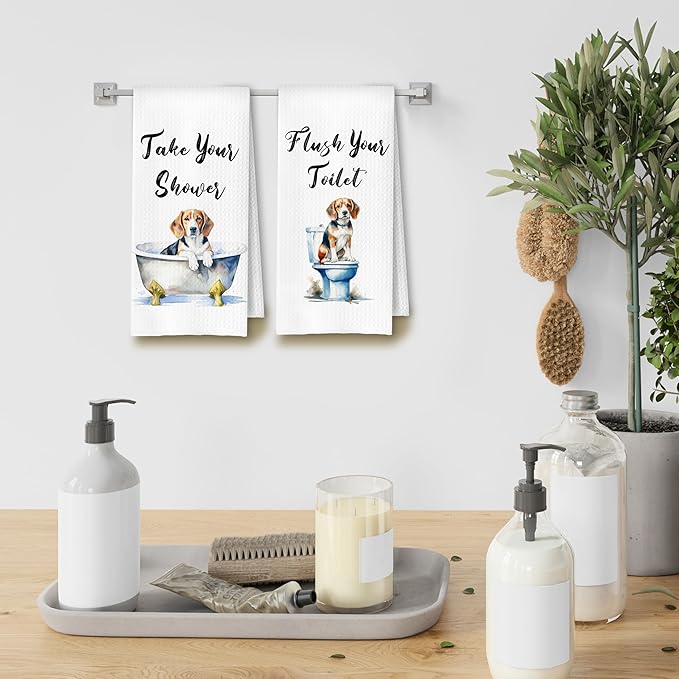 Funny Beagle Dog Hand Towels for Bathroom Washroom, Gifts for Beagle Lovers Women Men, Dog Bathroom Decor, 16x24 Inch Set of 4